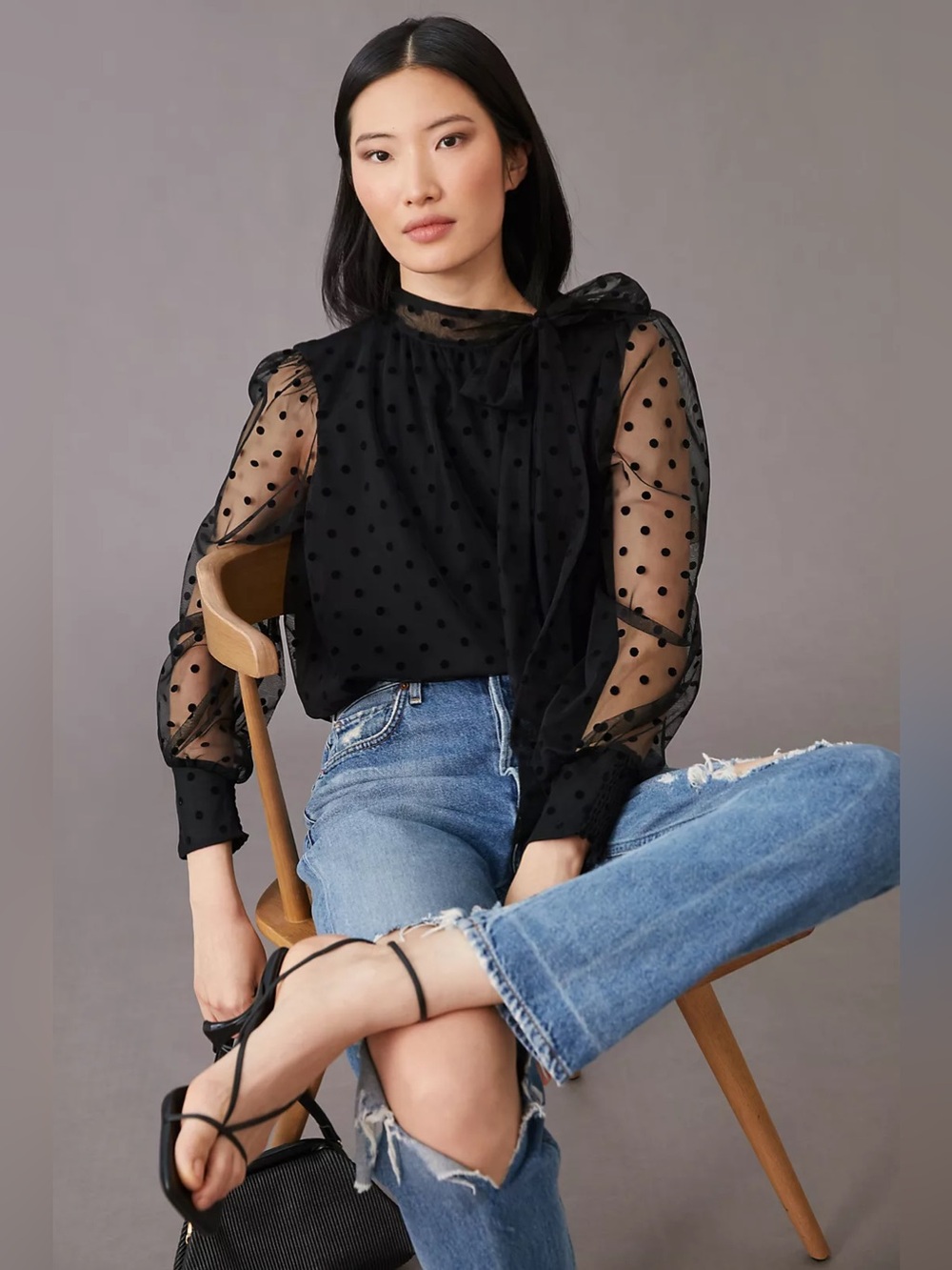 AG26 Maeve Tulle Neck-Tie Blouse